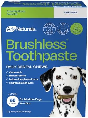 Ark Naturals Brushless Toothpaste Dog Dental Chews - Medium Breeds (60 ct)