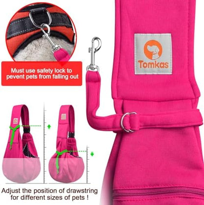 TOMKAS Dog Sling Carrier for Small Dogs Puppy Carrier for Small Dogs (Rose red, Adjustable Strap for 3-10 lbs & Zipper Pocket)