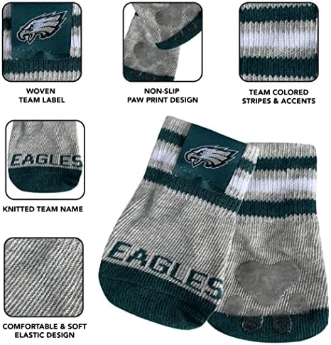 NFL Philadelphia Eagles Anti Slip Dog Socks with Elastic Ribbed Top, Size Medium/Large. Indoor/Outdoor Socks, Best Dog Paw Protector, 2 Pairs, Cool Puppy Supplies with NFL Logo of Eagles Team