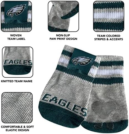 NFL Philadelphia Eagles Anti Slip Dog Socks with Elastic Ribbed Top, Size Medium/Large. Indoor/Outdoor Socks, Best Dog Paw Protector, 2 Pairs, Cool Puppy Supplies with NFL Logo of Eagles Team