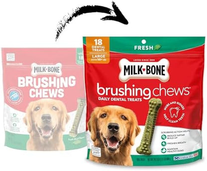 Milk-Bone Brushing Chews, Large, Fresh Flavor, 18 Dental Treats