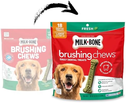 Milk-Bone Brushing Chews Fresh Mint Flavor Daily Dental Dog Treats, Large, 24.2 Oz. Bag (Pack of 5)