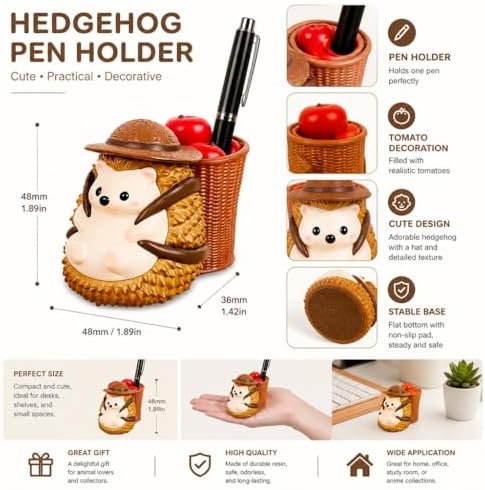 Durian Yellow Hedgehog Pen Holder & Figurine with Removable Tomato