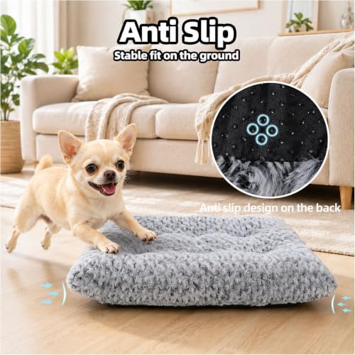 Dog Bed Small Size, Plush Washable Pet Bed Mat, Dog Crate Bed 17"x14", Gray