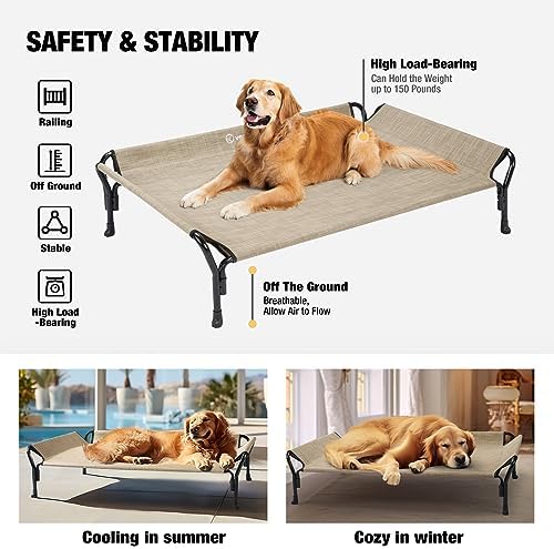 Veehoo Cooling Elevated Dog Bed, Raised Dog Cot with Guardrail & Headrest