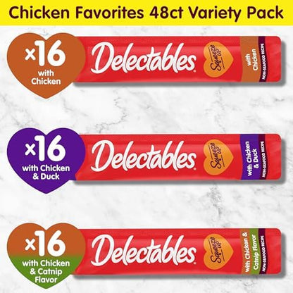 Delectables Squeeze Up Non-Seafood Chicken with Duck & Catnip Variety Pack, Creamy Squeezable Puree, Lickable Wet Cat Treats, Grain-Free, No Added Fillers, 0.5 Ounces Tube, 48 Tubes Total