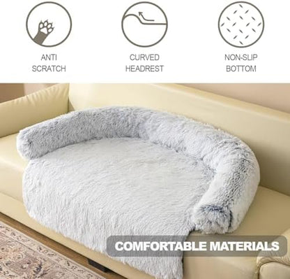 Calming Dogs/Cats Bed Mats, Dog Pad Washable Removable Couch Cover, Plush Long Fur Mat for Pets, Waterproof, Perfect for Small, Medium and Large Dogs and Cats (Gradient Gray, 36"x31"x 5.0")