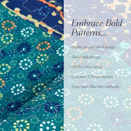 Lush Decor Royal Empire Reversible Cotton Throw Blanket, 50" W x 60" L, Peacock - Throw Blankets for Bed - Couch Blanket - Boho_Throw_Blanket for Couch (Pack of 8)