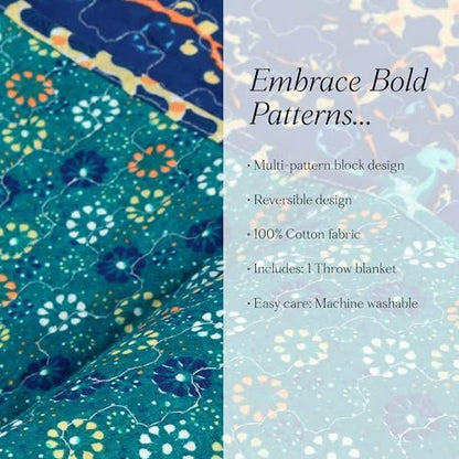 Lush Decor Royal Empire Reversible Cotton Throw Blanket, 50" W x 60" L, Peacock - Throw Blankets for Bed - Couch Blanket - Boho_Throw_Blanket for Couch (Pack of 8)