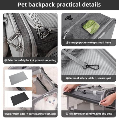 Cat Carrier Soft Sided Dog Carrier Airline Approved Pet Carrier for Small Dog/Cat Bag (17.32" L×10.63" W×9.84" H) with 1 Poop Bags and 5 Pee Pads,Ideal for Medium-Large Cats Small Dogs