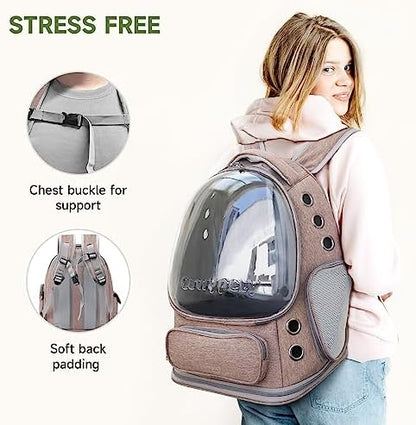 Cawypety Cat Backpack Carrier Large Space Bubble Backpack up to 12lbs Khaki
