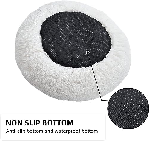 Cat Beds for Indoor Cats - Cat Bed Washable 24 inches, Dog Beds for Small Medium Dogs, Anti Anxiety Round Fluffy Plush Faux Fur Pet Bed, Thick Bottom