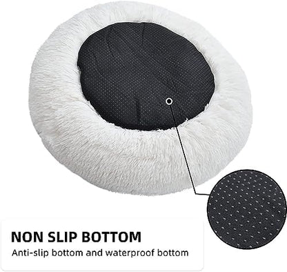 Cat Beds for Indoor Cats - Cat Bed Washable 24 inches, Dog Beds for Small Medium Dogs, Anti Anxiety Round Fluffy Plush Faux Fur Pet Bed, Thick Bottom