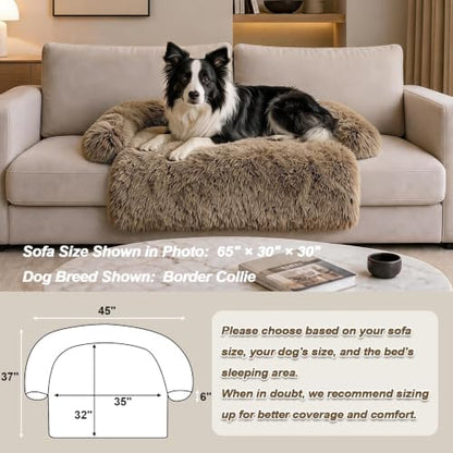 Calming Dog Bed Fluffy Plush Dog Mat for Furniture Protector with Removable Washable Cover for Large Medium Small Dogs and Cats (Large(45x37x6), Camel)