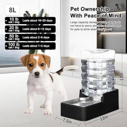 RIZZARI 8L Dog Water Dispenser: Leak-Proof Gravity Refill Waterer