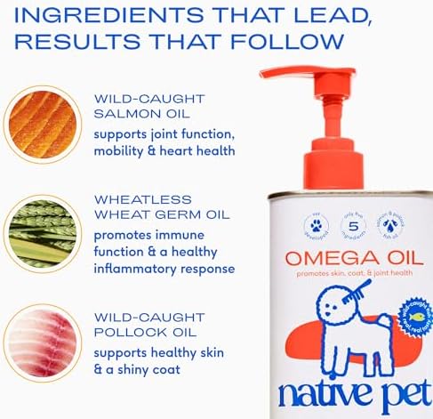 Native Pet Omega 3 Fish Oil for Dogs 8Oz & Probiotics for Dogs 8.2Oz Powder Food Topper - Fish Oil & Dog Probiotic Powder - Supports Skin, Coat, Gut Health, Heart & Digestion - Vet Formulated