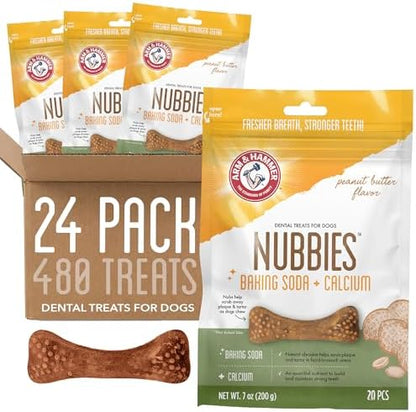 Arm & Hammer Nubbies Dental Treats for Dogs, Peanut Butter, 20 Count, 24-Pk