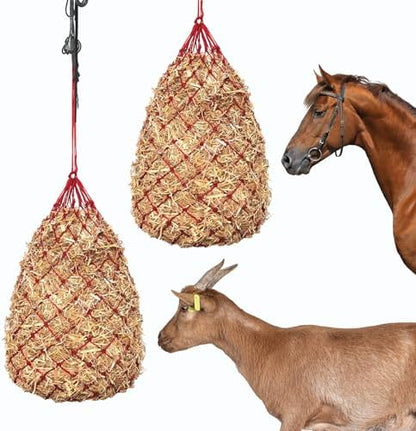 Slow Feed Hay Nets for Horses, 2 Pack, 40 Inch, 2 Inch Holes, Red