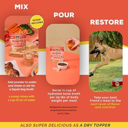 Brutus Broth Dog Food Topper - Instant Bone Broth Powder with Probiotics for Dogs’ Daily Digestive Health - Human-Grade Quality, Serve Dry or Wet - Pork Flavor, 3.5 oz (Pack of 1)