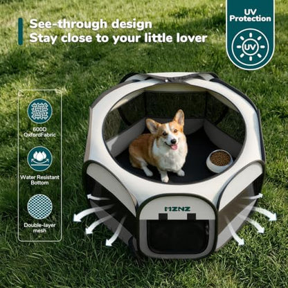 Pet Puppy Dog Cat Playpen, Large Dog Tent Crates Cage Indoor/Outdoor, Portable Playpen for Small Animal, Foldable Pop Up Dog Kennel Playpen with Carring Case, Removable Zipper Top, Light Grey