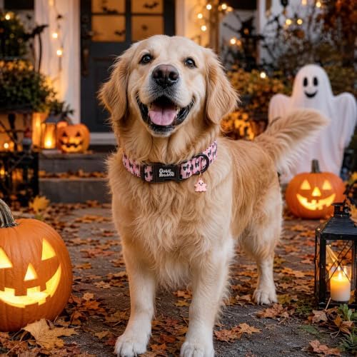 Halloween Pink Ghost Dog Collar Adjustable for Large Dogs