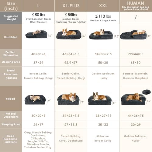 EHEYCIGA Orthopedic Foldable Human Dog Bed - 72x44x11, Dark Grey