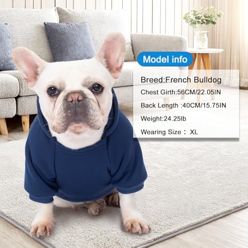 2 Pack Dog Hoodie Warm Hood Dog Sweater Cold Weather Small Dogs Sweatshirt Comfort Pet Clothes for Small Medium Dogs with Pockets (Navy+Blue, L (Back: 13.78", Chest: 18.9"))