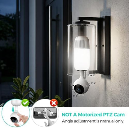 2K Light Bulb Security Cameras Outdoor Indoor - 355° Manual Pan