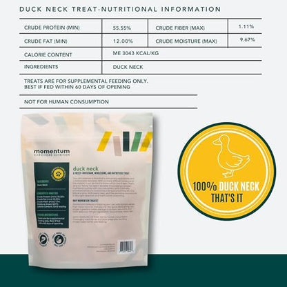 Momentum Carnivore Nutrition Freeze-Dried Duck Neck Dog Treats & Cat Treats – Single-Ingredient, High-Protein, Grain-Free, Natural Crunchy Chew – Made in USA – 3 oz Bag