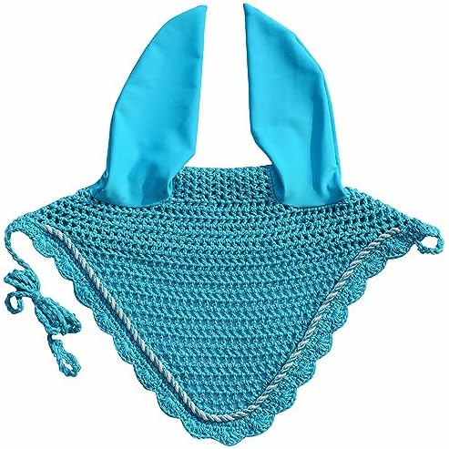 Elegant Horse Ear Bonnet, Fly Veil & Fly Mask – Superior Fly Protection with Style and Comfort for Every Ride (Teal, COB)