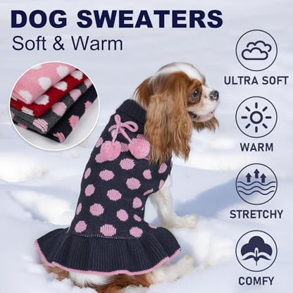 KYEESE Dog Sweater Dress for Small Dogs Turtleneck Thick Knit Pullover