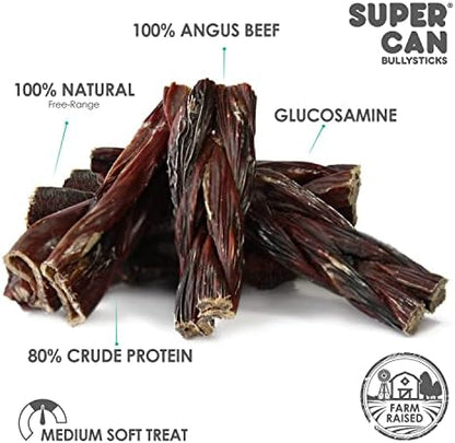 SUPERCAN BULLYSTICKS 6" Braided (10pc) Beef Bully Sticks for Small Medium Large Dogs - 100% Natural Dog Chews - Long Lasting Treats for Aggressive Chewers - Healthy Teeth - Free Range