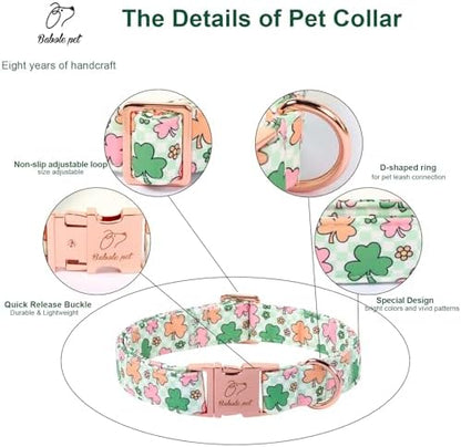 St. Patrick's Day Dog Collar for Puppy Small Dogs - Lucky Clover Pastel Dog Collars, Irish Spring Shamrock Pet Collars, Adjustable Heavy Duty Dogs Collar with Metal Buckle XS