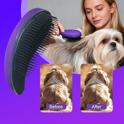 Small Dog Brush, Skin-friendly Soft Bristles (Dark Purple)