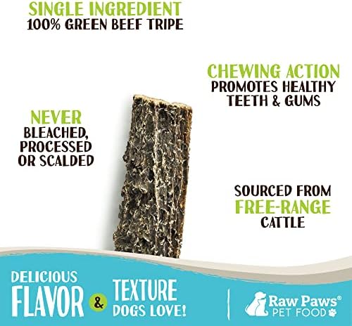 Raw Paws Green Beef Tripe Sticks for Dogs, 6-Inch (5-Count) - Dehydrated