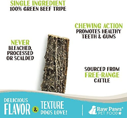 Raw Paws Green Beef Tripe Sticks for Dogs, 6-Inch (5-Count) - Dehydrated