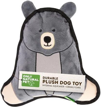 Only Natural Pet Mountain Friends Recycled Plush Dog Toys - Durable Double-Stitched Design with Internal Squeaker & Crinkly Ears - Stuffed Toy for Dogs, Squeaky Pet Toy | Beatrice the Bear, 9" x 9.5"