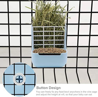Litewoo Rabbit Hay Feeder 2 in 1 Automatic Guinea Pig Food Bowl, Blue