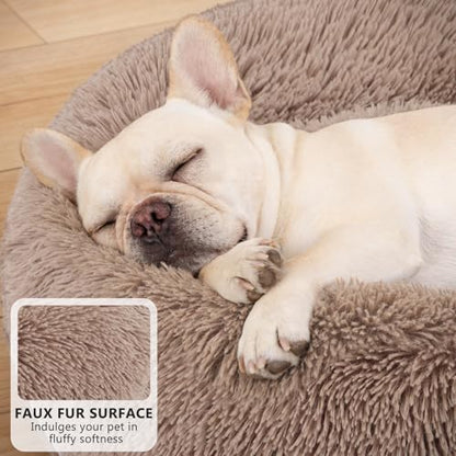 MIXJOY Orthopedic Dog Bed Comfortable Donut Cuddler Round Pet Beds Ultra Soft Washable Dog and Cat Cushion Bed (20''/23''/30'') (30'', Brown)