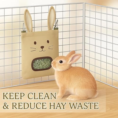 Rabbit Hay Feeder Bag - Hanging Rabbit Hay Feeder for Rabbits, Guinea Pigs and Chinchillas, Moss and Alfalfa Hay (Black)