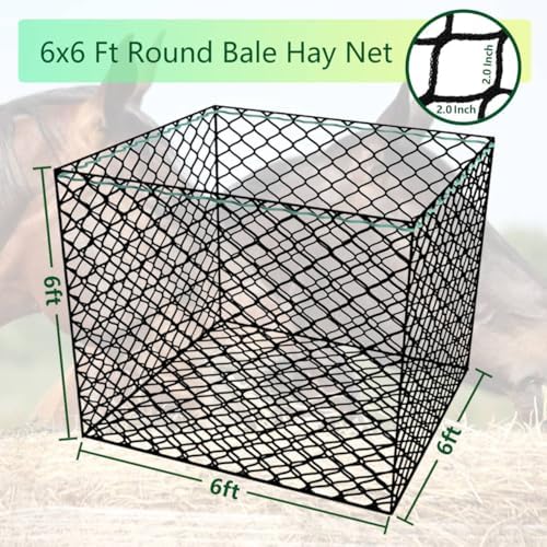 6x6 ft Round Bale Hay Net – Slow Feeder for Horses & Livestock, Extra Dense 2" Knotless Holes, Durable & Healthy Feeding Solution