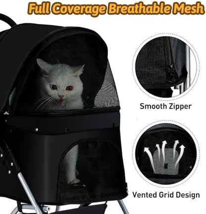 Foldable Pet Stroller 4 Wheels for Small Medium Dogs Cats,Black