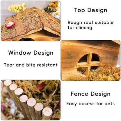 Large Wooden Hamster Hideout House for Gerbils Mouse Mice Syrian Hamster