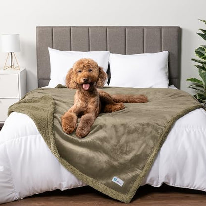 PetAmi Waterproof Dog Blanket for Large Dog Pet, 90x90 Queen, Taupe Sherpa