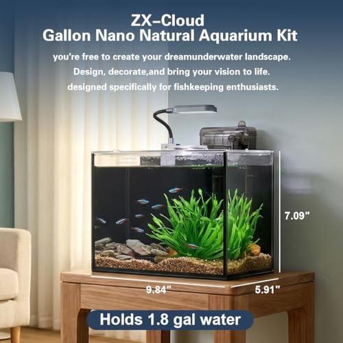 1.8 Gallon Fish Tank with Light,Filter,Lid,Landscape Accessories