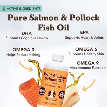 Natural Dog Company Wild Alaskan Salmon Oil for Dogs & Puppies - Omega 3 Fish Oil Supplement for Small Dogs with EPA & DHA, Trial Size Skin, Coat, Joint & Heart Support, 8 oz