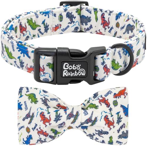 Summer Dinosaur Print Dog Collar with Bow for Large Dogs