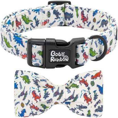 Summer Dinosaur Print Dog Collar with Bow for Large Dogs