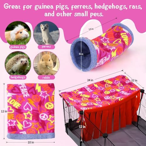 NAPLORD Small Pet Fleece Set,Guinea Pig Snuggle Sack, Tunnel,Fleece Forest Hideout,Square and Round Potty Pads for Guinea Pigs and More