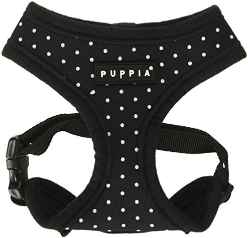 Puppia Dotty Dog Harness Over-the-Head No Pull No Choke Walking Training Adjustable for Small & Medium Dog, Small, Black